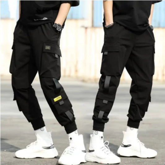 2024 Spring Autumn New Men's Korean Fashion Multi-pocket Loose Ins Nine-minute Drawstring Leg Work Pants Casual Daily Sweatpants