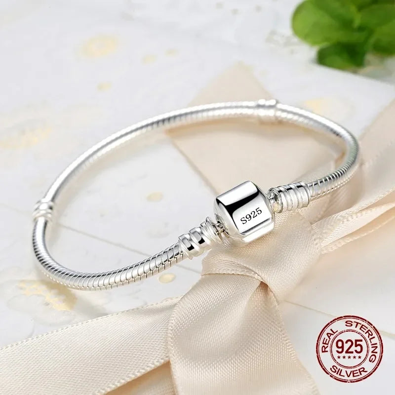 Handmade Original Fine Jewelry 925 Silver Charm Bracelet Soft Smooth Snake Bone Bracelets for Women