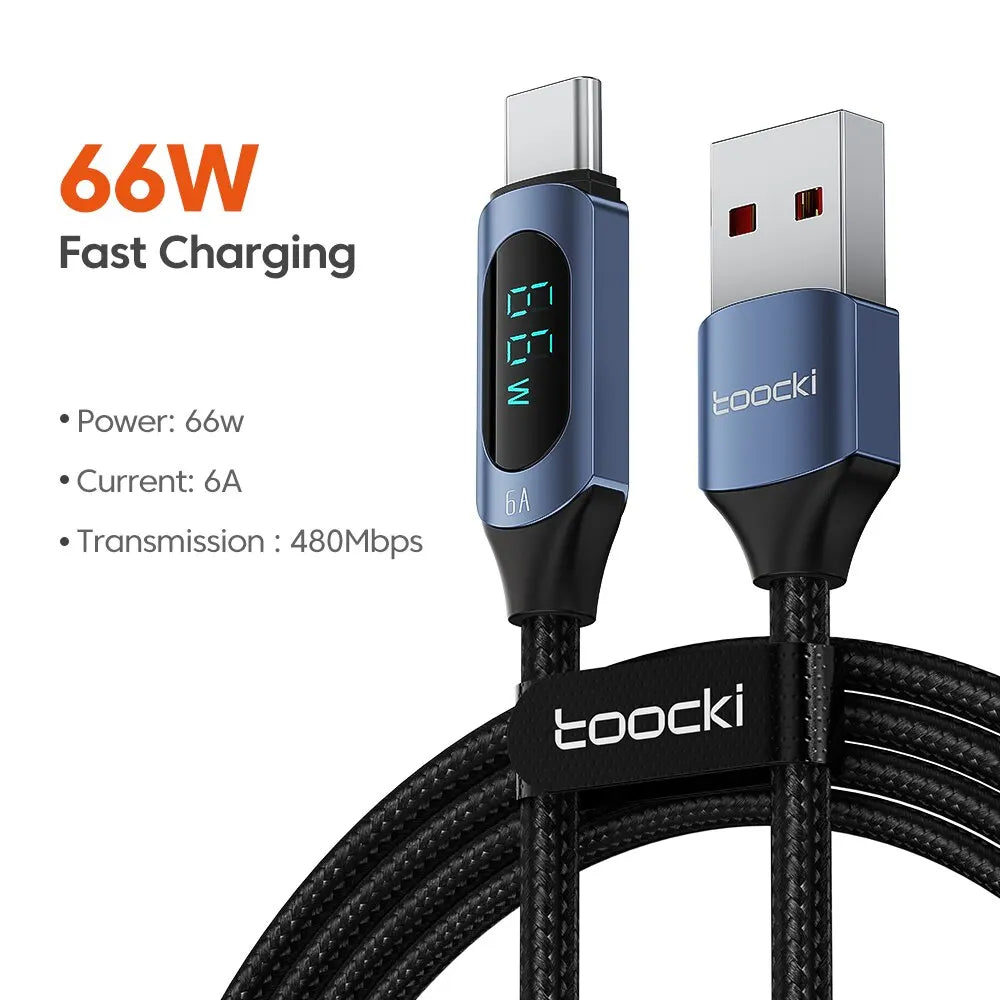 Toocki USB Type C Cable 66W Fast Charging Charger USB A to USB C Display Cable For IPhone 15 Xiaomi POCO F3 Realme Macbook iPad