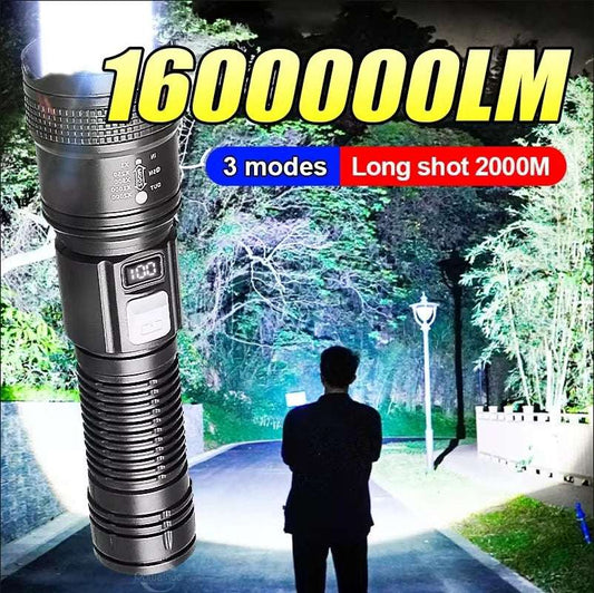 1600000 LM Super Bright Flashlight USB Rechargeable LED Long Range Tactical Torch Outdoor Waterproof Camping Fishing Lantern