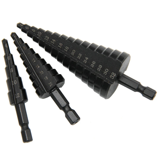 Hexagonal shank straight groove black step drill bit 3-12/4-12/4-20/4-32mm reaming step drill tower drill tool set