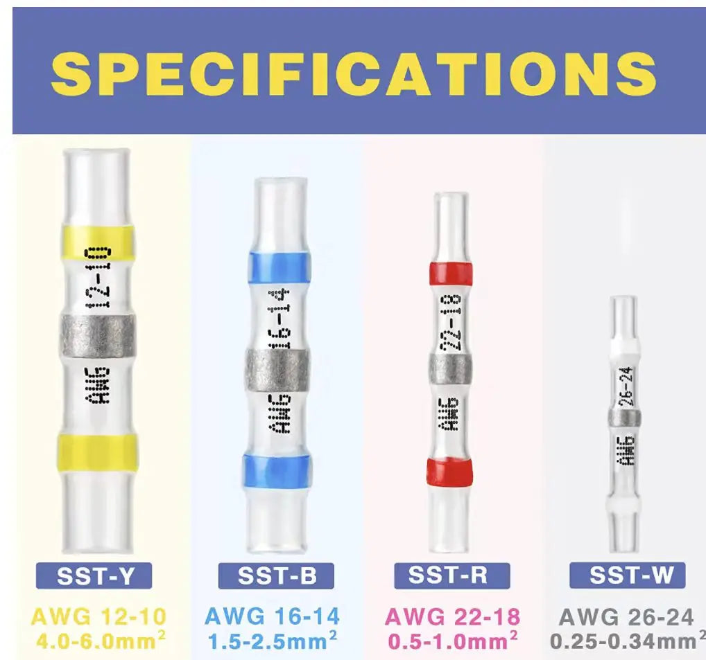 1 Set, Heat Shrink Connectors, Waterproof Insulated Electrical Crimp Wire Connectors, Splice Terminal For Automotive Marine Boat