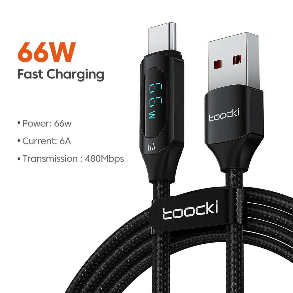 Toocki USB Type C Cable 66W Fast Charging Charger USB A to USB C Display Cable For IPhone 15 Xiaomi POCO F3 Realme Macbook iPad