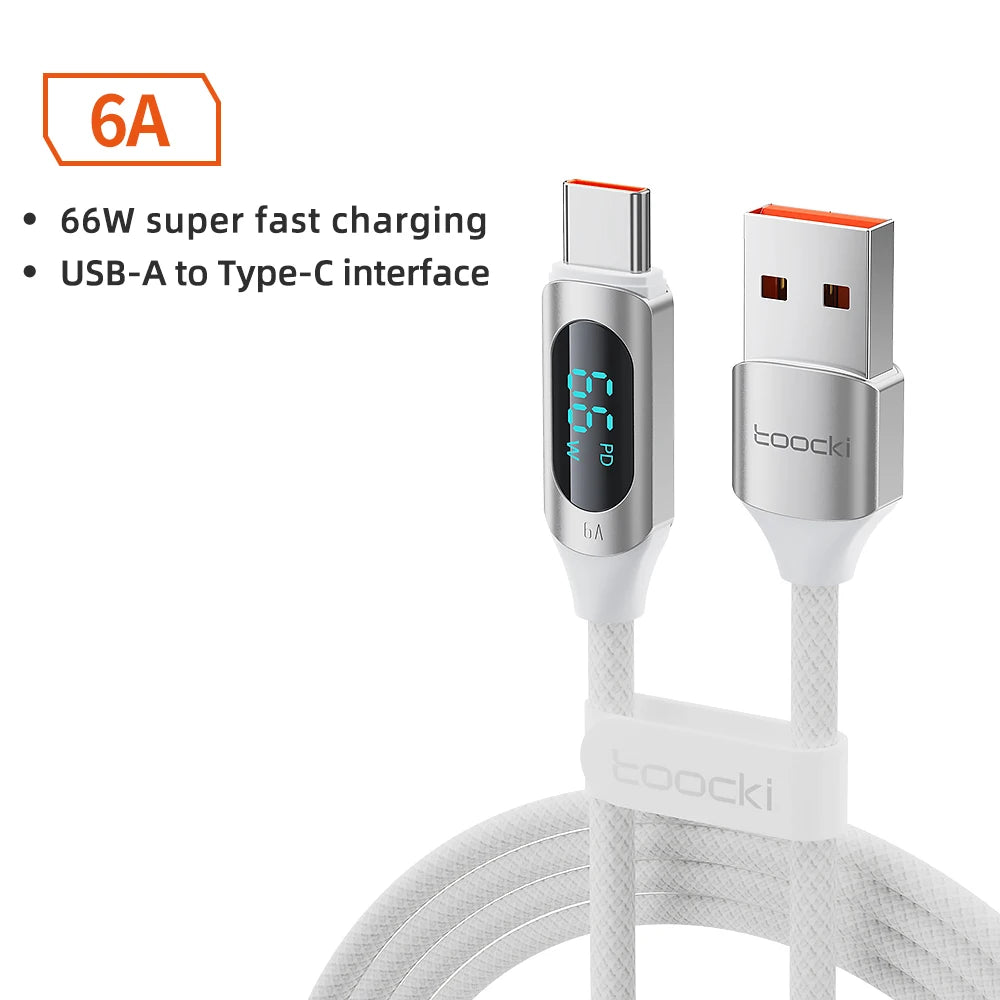 Toocki USB Type C Cable 66W Fast Charging Charger USB A to USB C Display Cable For IPhone 15 Xiaomi POCO F3 Realme Macbook iPad