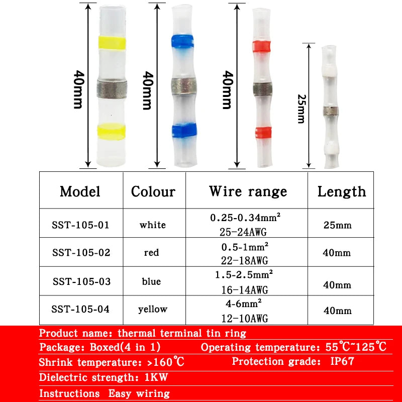 1 Set, Heat Shrink Connectors, Waterproof Insulated Electrical Crimp Wire Connectors, Splice Terminal For Automotive Marine Boat