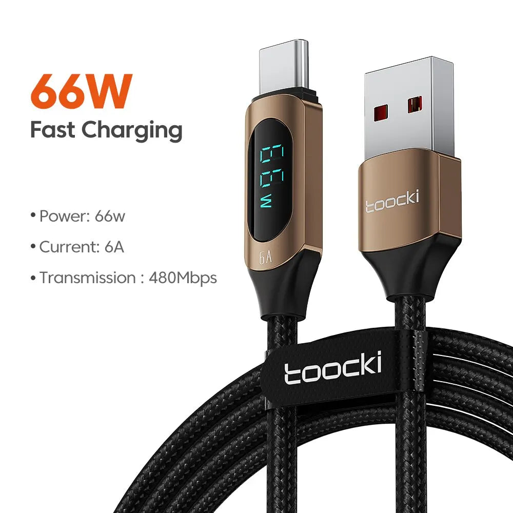 Toocki USB Type C Cable 66W Fast Charging Charger USB A to USB C Display Cable For IPhone 15 Xiaomi POCO F3 Realme Macbook iPad