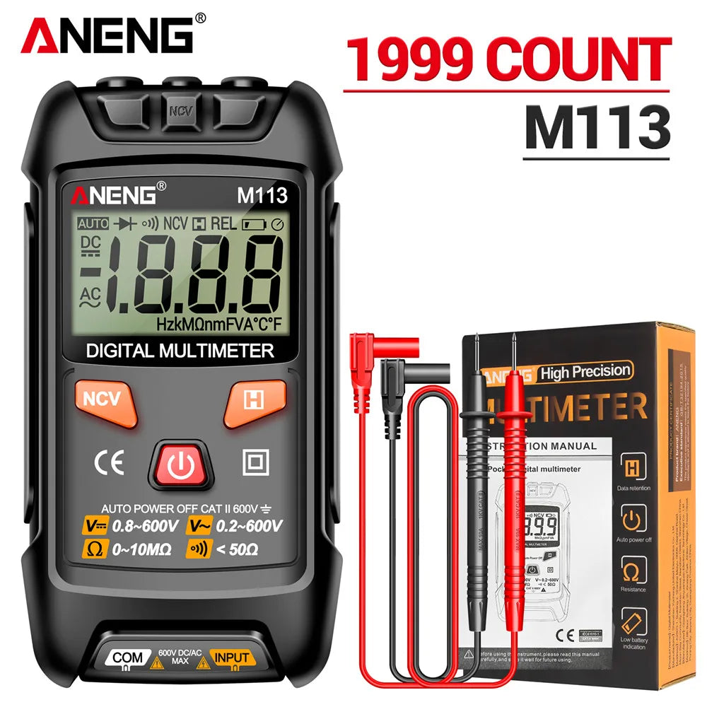 ANENG M113 Inteligent Mini Multimeter Digital 1999 Counts AC/DC Voltage Meter Ohm NCV Measuring Instruments Electricity Tools