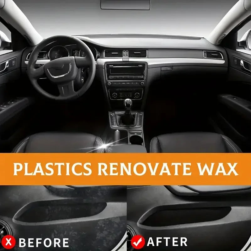 Car interior renovation kit: crystal wax for dashboard and plastics, faux leather seat restorer, tire gloss coating paste