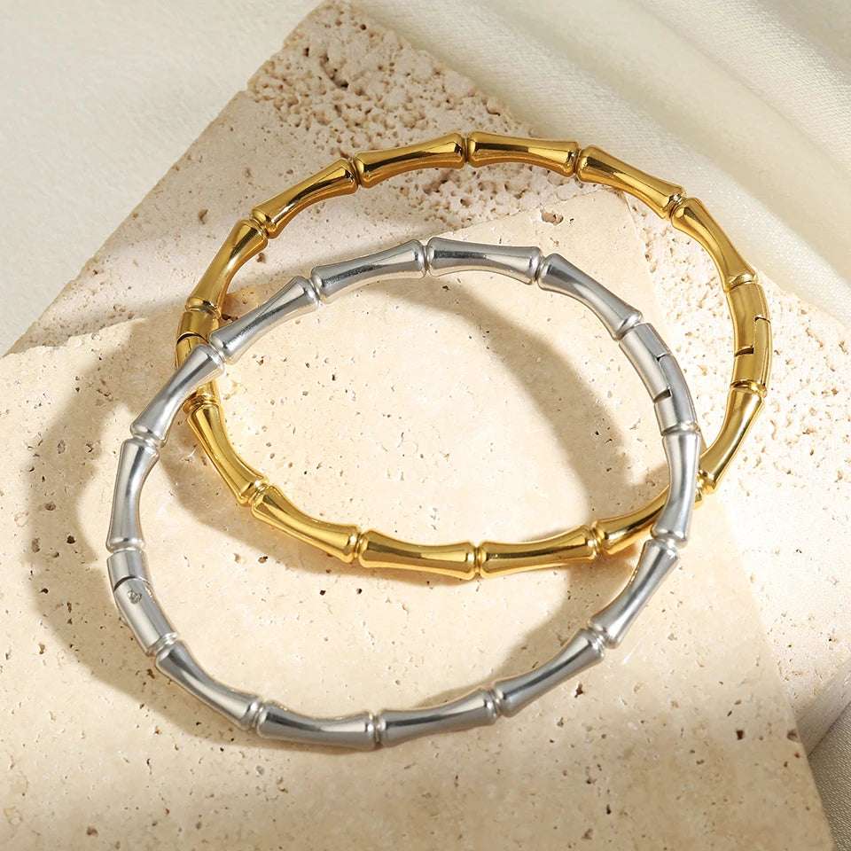 Fashion Smooth Ring Bamboo Shape Stainless Steel Bracelets For Women Men Gold Silver Color Couple Bracelet Party Daily Jewelry