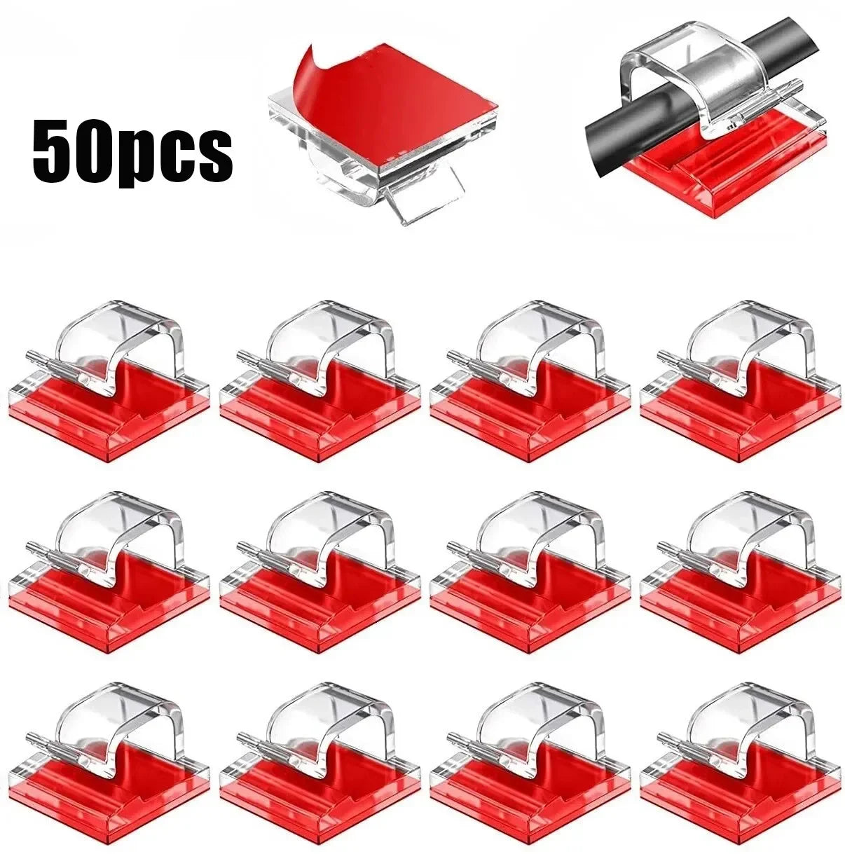 50PCS Cable Organizer Clips Cable Management Wire Manager Cord Holder USB Charging Data Line Bobbin Winder Wall Mounted Hook