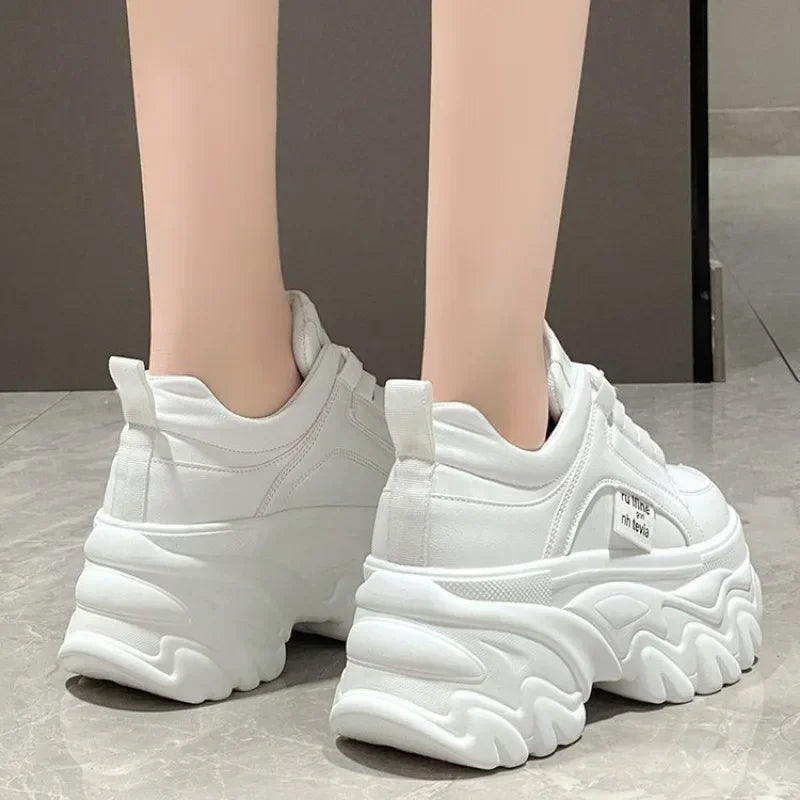 Women Shoes Trend White Black Chunky Sneakers Autumn Winter Thick Bottom Dad Shoes High Quality PU Leather Platform Sneakers New