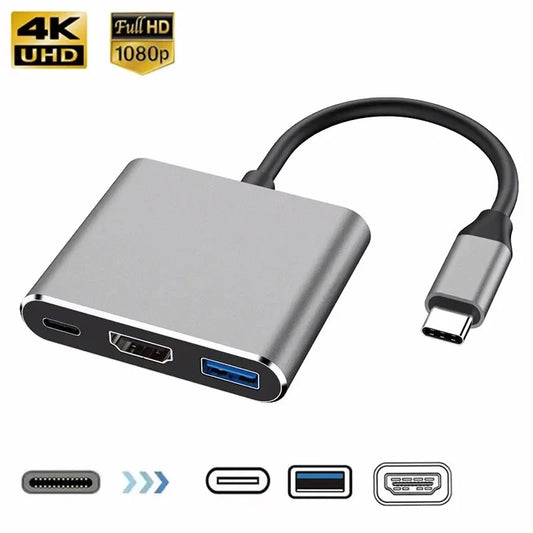 3 In 1 Usb-C Usb Hub Male To Female Hdmi-Compatible 4k Usb 3.1 Type-C To Usb 3.0 Charging Adapter For Macbook Air 12 Converter