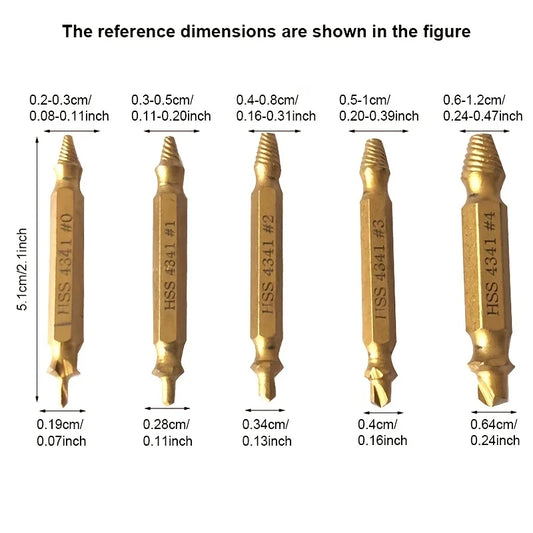 6pcs Damaged Screw Extractor Set: Double Head Screw Remover Tools for Easy Out Bolt Extractor & Broken Head Screw Removers - Hig