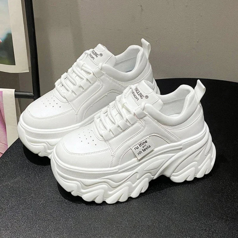 Women Shoes Trend White Black Chunky Sneakers Autumn Winter Thick Bottom Dad Shoes High Quality PU Leather Platform Sneakers New