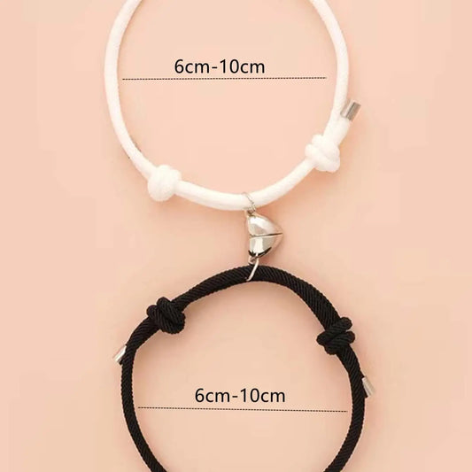 2 Pice Color Black White Hand Rope Love Magnetic Couple Good Friend Good Brother Party Student Travel Fashion Elegant Silver Mul