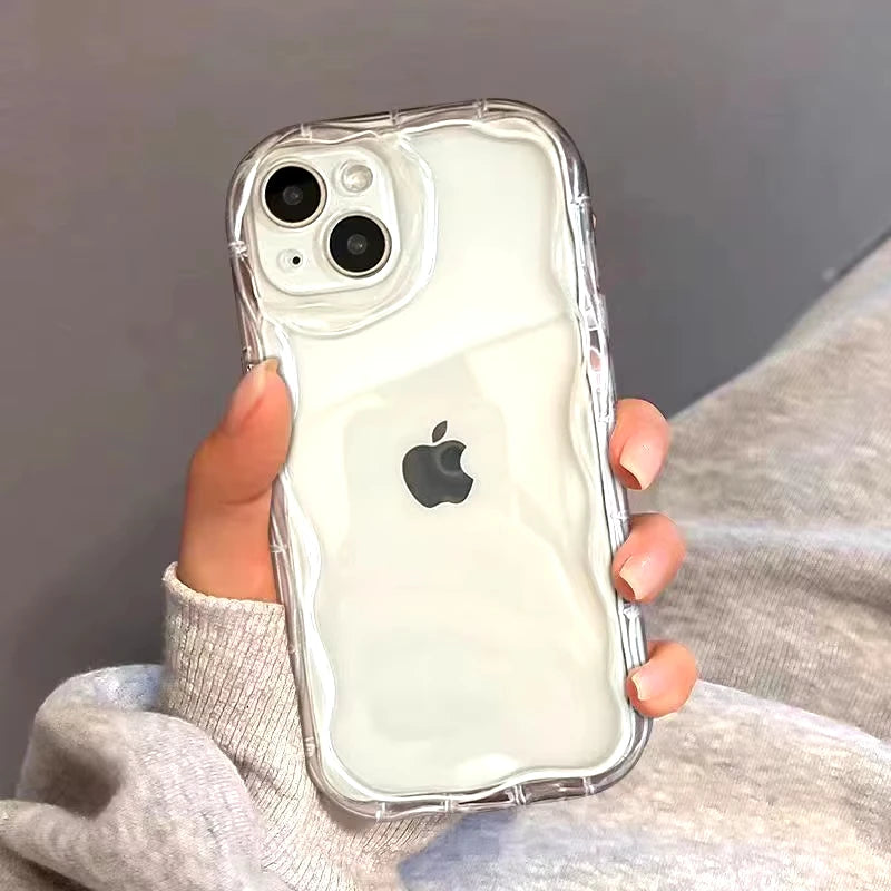 Clear Oval Curly Wave Bumper Phone Case For iPhone 16 15 14 13 12 11 Pro Max XR X XS SE 7 8 15 Plus Fundas Soft Silicone Cover