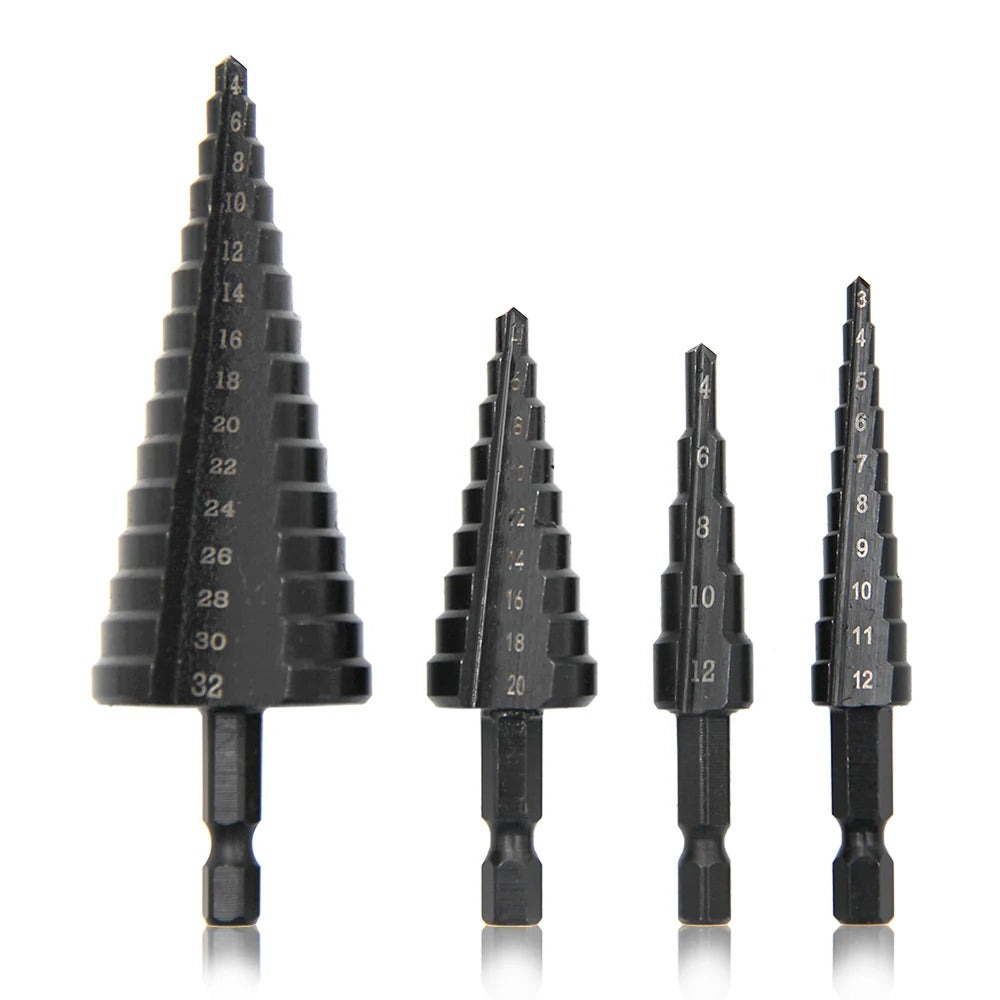 Hexagonal shank straight groove black step drill bit 3-12/4-12/4-20/4-32mm reaming step drill tower drill tool set