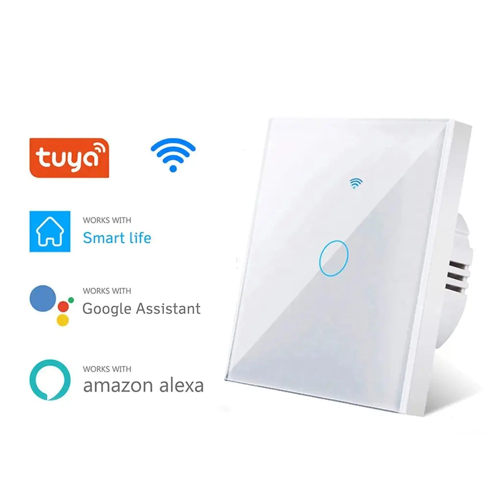 Tuya Wifi Smart Light Switch EU 1/2/3Gang Touch Light Switch No Neutral Wire Wall Light Switches for Alexa Google Voice Control