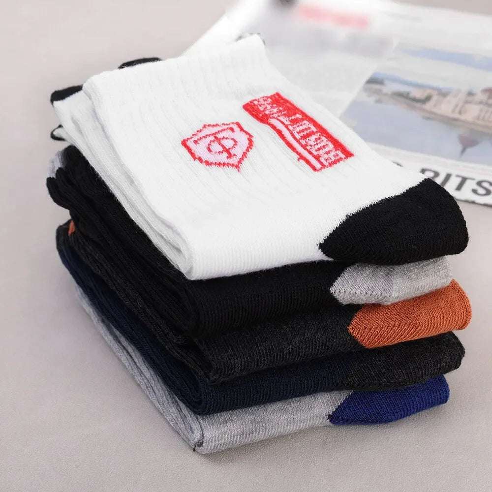 5Pairs Breathable Cotton Sports Stockings Men Bamboo Fiber Autumn and Winter Men Socks Sweat Absorption Deodorant Business Sox