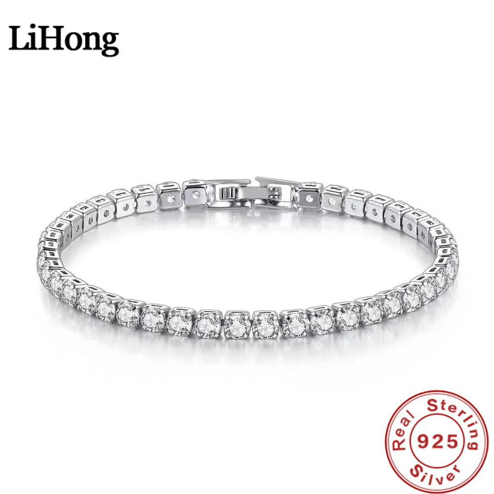 Lihong S925 Sterling Silver Bracelet Zirconia Tennis Ball Women Fashion Simple Engagement Wedding Charm Jewelry 4mm 16-20cm