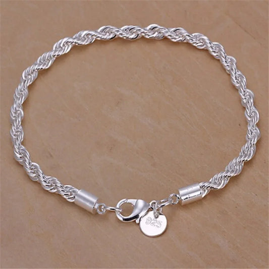 Hot Silver Plated Twisted Rope Bracelet Jewelry For Women And Men Fashion Chain Charm Flash Jewelry