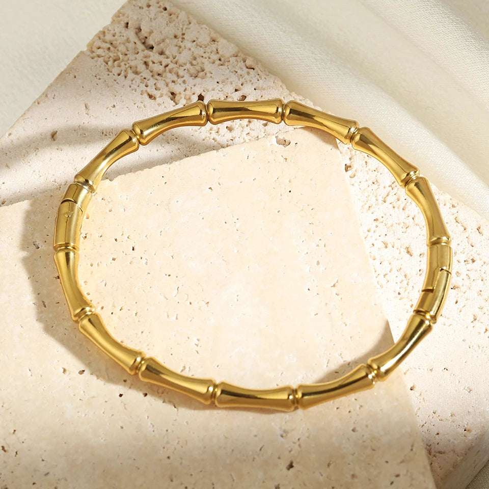 Fashion Smooth Ring Bamboo Shape Stainless Steel Bracelets For Women Men Gold Silver Color Couple Bracelet Party Daily Jewelry