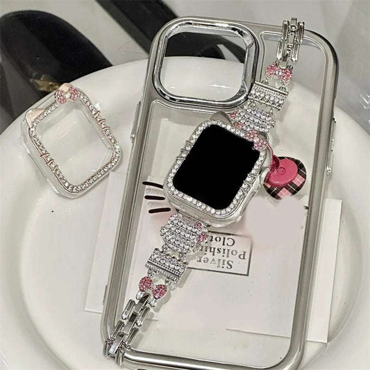 Cute Bowknot 3D Cat Ear Glitter Diamond Apple Watch Case For iWatch Band 49 45 44 42 MM 41 40 38MM Cases SE 9 Protective Cover