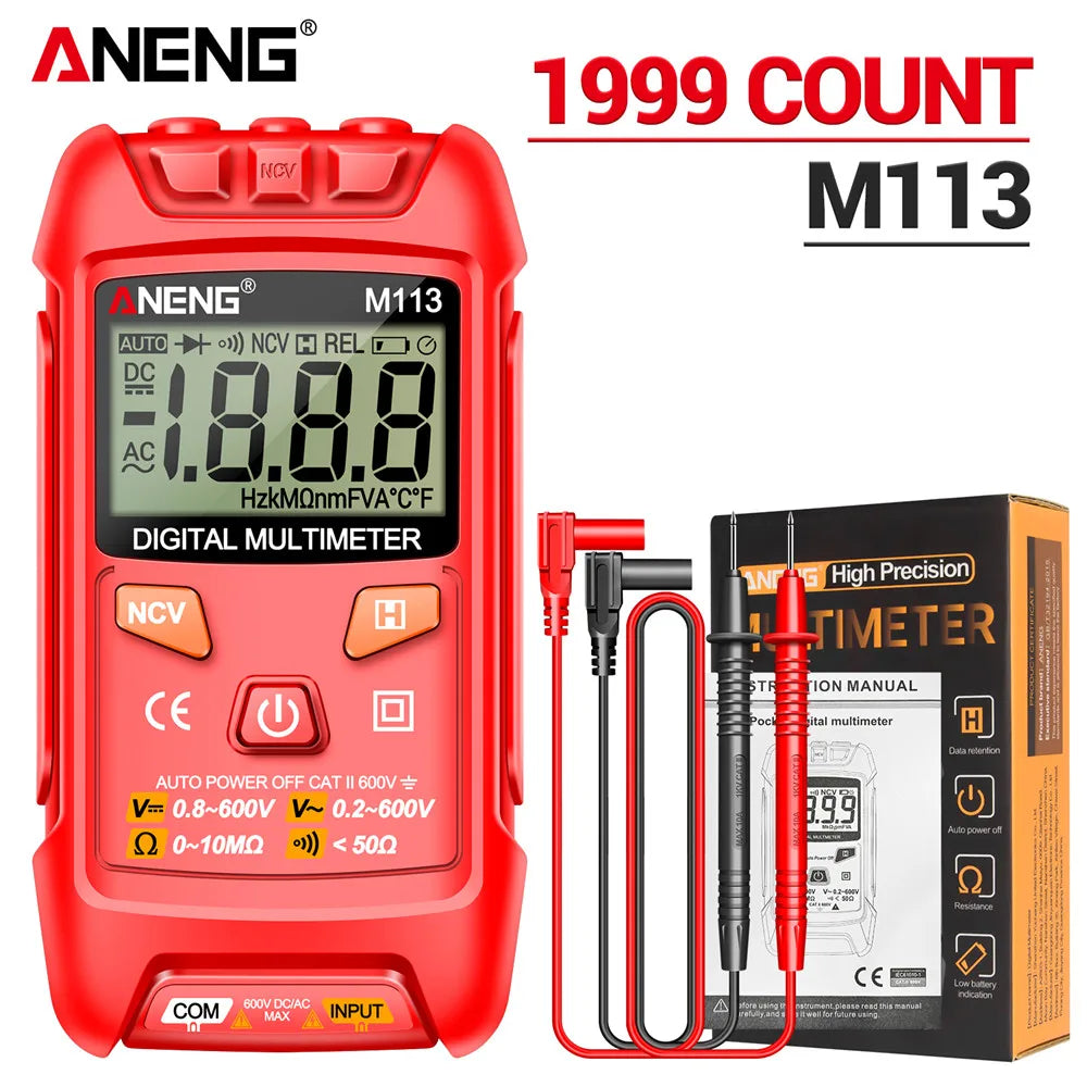 ANENG M113 Inteligent Mini Multimeter Digital 1999 Counts AC/DC Voltage Meter Ohm NCV Measuring Instruments Electricity Tools