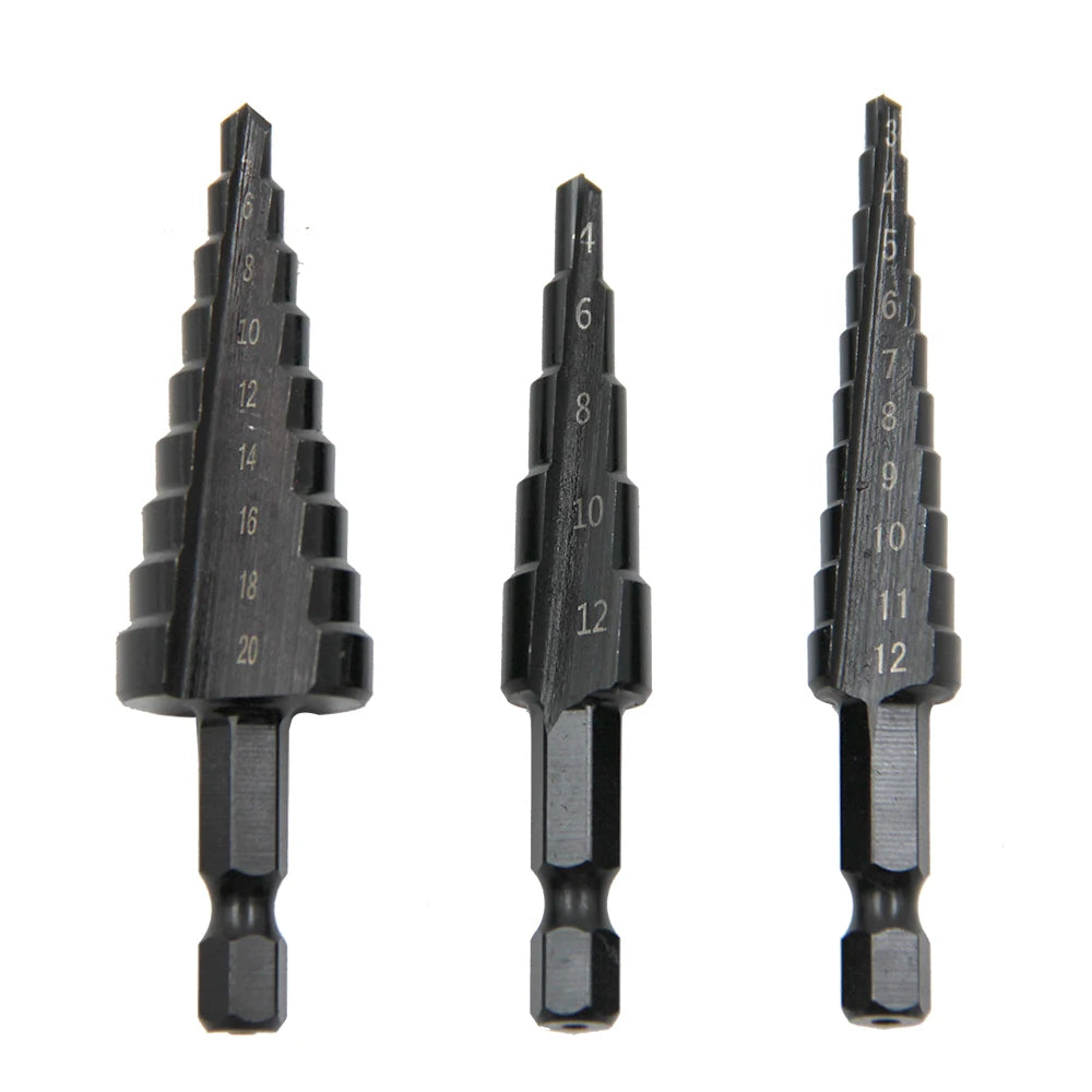 Hexagonal shank straight groove black step drill bit 3-12/4-12/4-20/4-32mm reaming step drill tower drill tool set