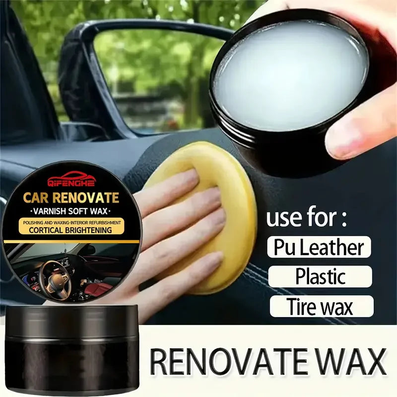 Car interior renovation kit: crystal wax for dashboard and plastics, faux leather seat restorer, tire gloss coating paste