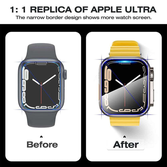 Change To Ultra 49mm Screen Protector for Apple Watch Case 40mm 44mm 45mm 41mm PC Cover+Glass Film iwatch series 8 7 6 5 4 SE