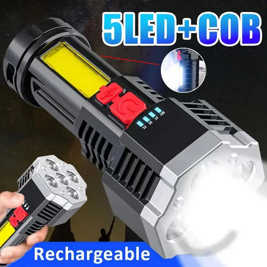 5 Core High Power LED Flashlight Rechargeable Camping Lantern Spotlight COB Side Light 4 Mode Waterproof Adventure Outdoor Torch