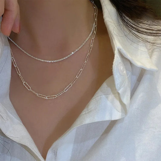 Silver Color Sparkling Necklace For Women Trendy Clavicle Chain Choker Girls Korean Wedding Party Jewelry Accessories