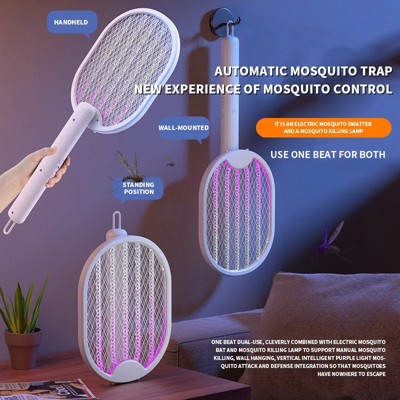 Clearance_Foldable Electric Mosquito Killer Fly Swatter Trap USB Rechargeable Mosquito Racket Insect Killer with UV Light Bug Za