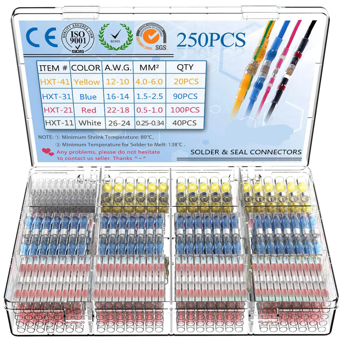 1 Set, Heat Shrink Connectors, Waterproof Insulated Electrical Crimp Wire Connectors, Splice Terminal For Automotive Marine Boat