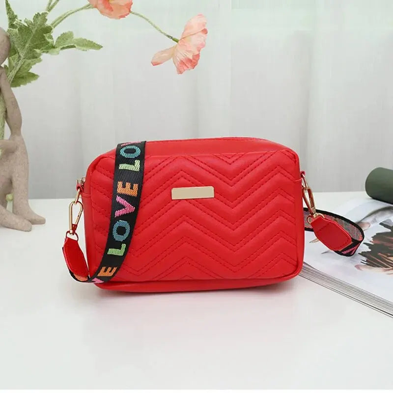 Rilibegan Embroidered Camera Bag PU Material Casual Small Square Bag Versatile Single Shoulder Bag Printed Shoulder Strap