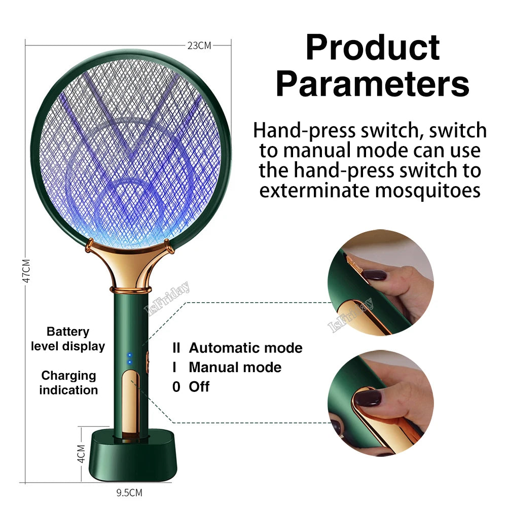 1200mAh Electric Mosquito Swatter LED Rechargeable Anti Fly Bug Zapper Killer Trap Insect Racket Pest Control Product